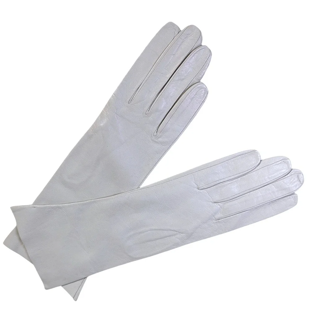 Vintage Lavable Leather Opera Gloves – 7 White Mid Length Made in France